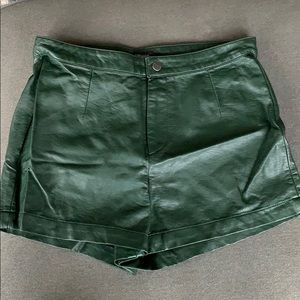Green Faux Leather Shorts